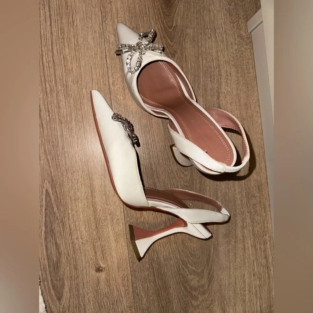 Amina Muaddi Rosie White Heels with Crystal Bow size 36